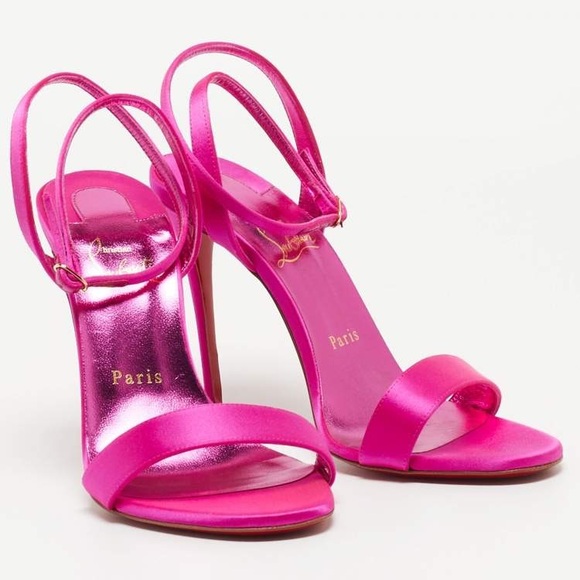 CHRISTIAN LOUBOUTIN | Pink Loubigirl Satin Sandal Heels - Picture 1 of 14